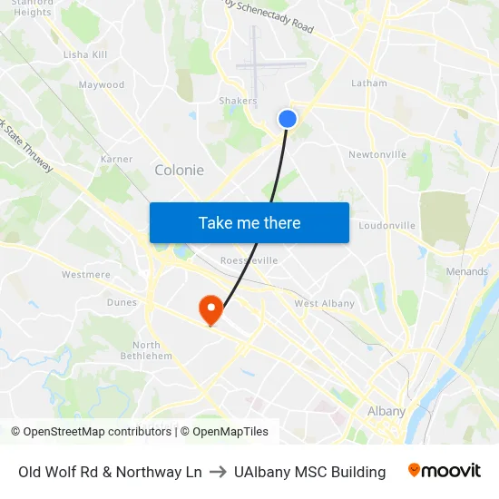 Old Wolf Rd & Northway Ln to UAlbany MSC Building map