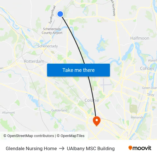Glendale Nursing Home to UAlbany MSC Building map