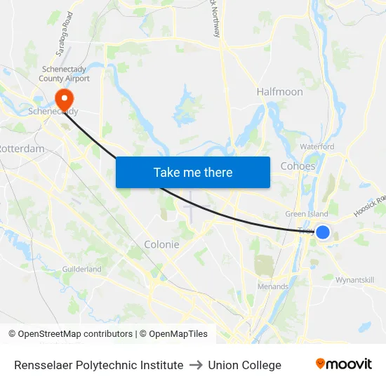 Rensselaer Polytechnic Institute to Union College map