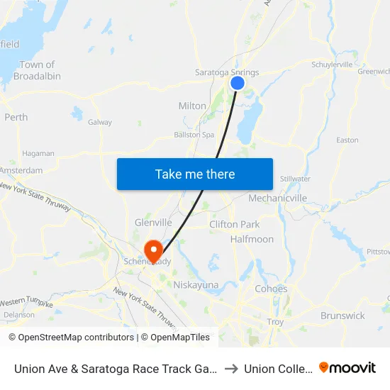 Union Ave & Saratoga Race Track Gate16 to Union College map