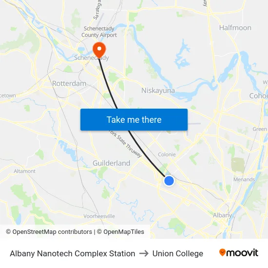 Albany Nanotech Complex Station to Union College map