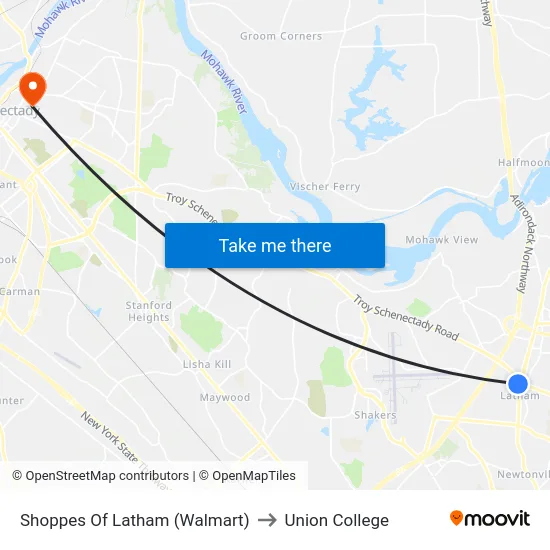 Shoppes Of Latham (Walmart) to Union College map