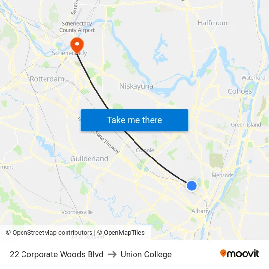 22 Corporate Woods Blvd to Union College map