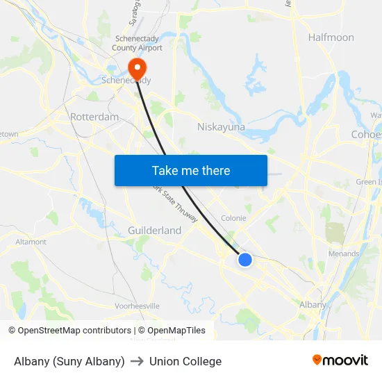 Albany (Suny Albany) to Union College map