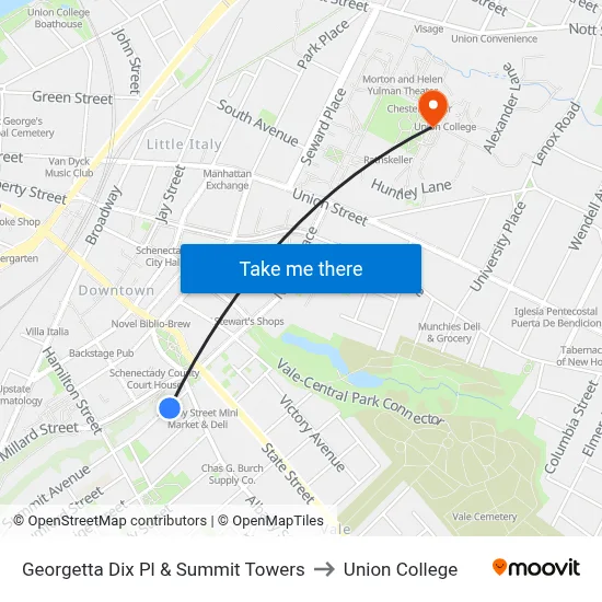 Georgetta Dix Pl & Summit Towers to Union College map