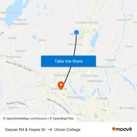 Geyser Rd & Hayes Dr to Union College map