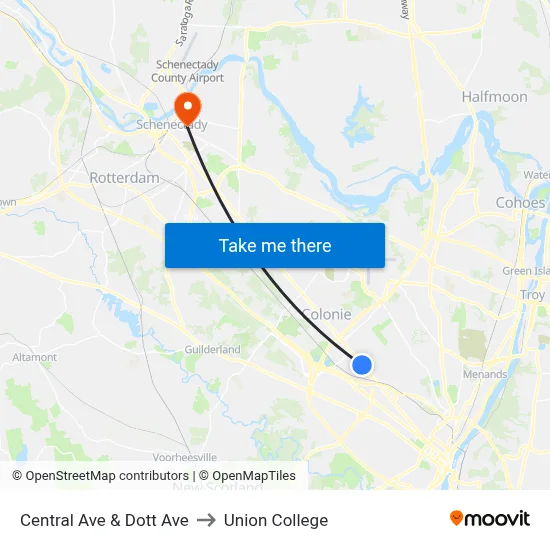Central Ave & Dott Ave to Union College map