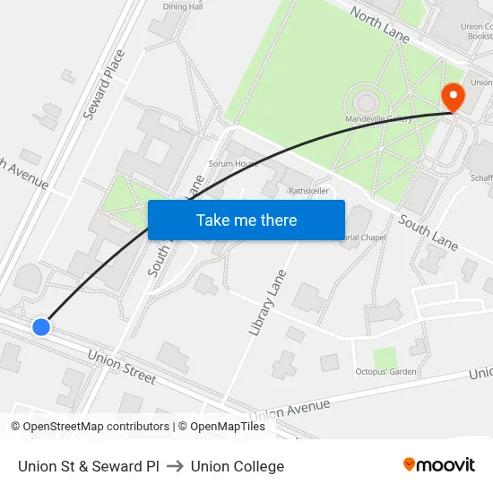 Union St & Seward Pl to Union College map