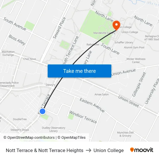 Nott Terrace & Nott Terrace Heights to Union College map