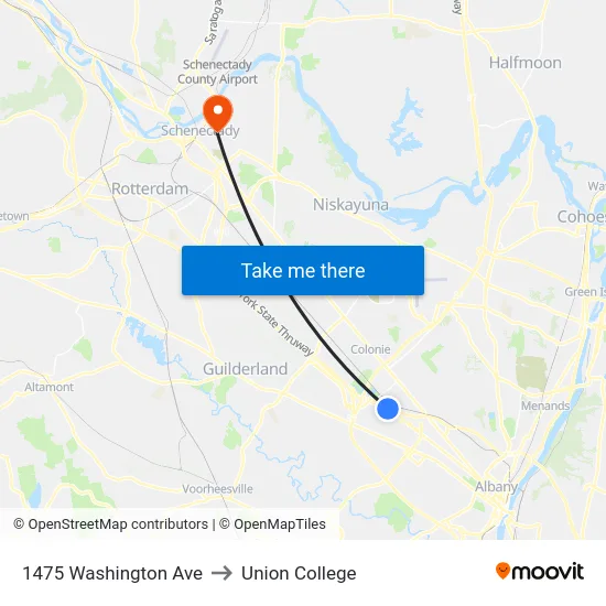 1475 Washington Ave to Union College map