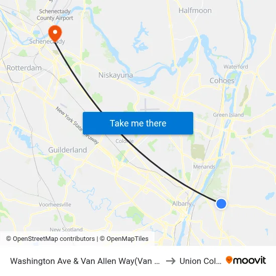 Washington Ave & Van Allen Way(Van Allen Apts.) to Union College map