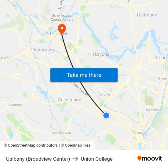 Ualbany (Broadview Center) to Union College map