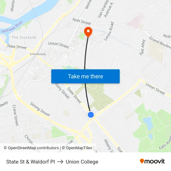 State St & Waldorf Pl to Union College map