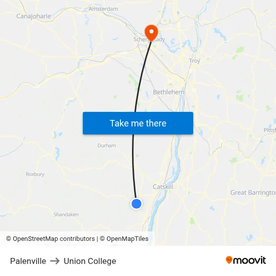 Palenville to Union College map
