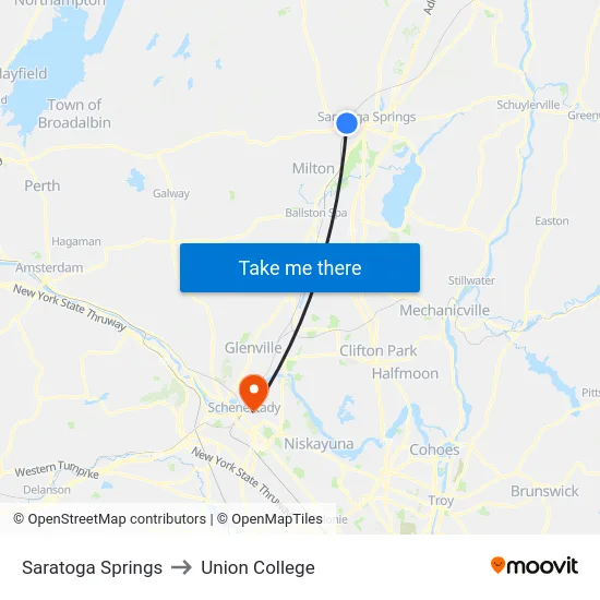 Saratoga Springs to Union College map
