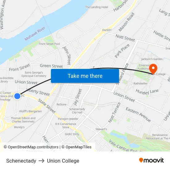 Schenectady to Union College map