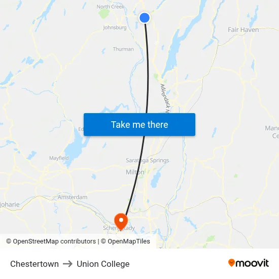 Chestertown to Union College map