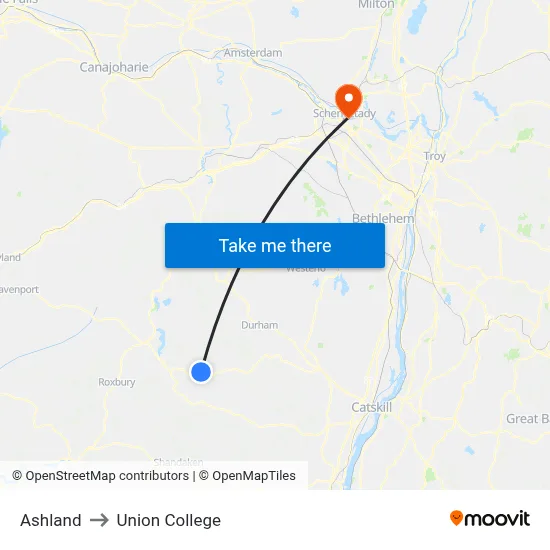 Ashland to Union College map