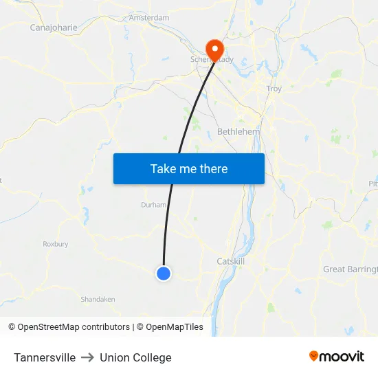 Tannersville to Union College map