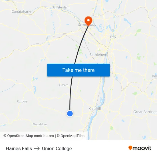 Haines Falls to Union College map
