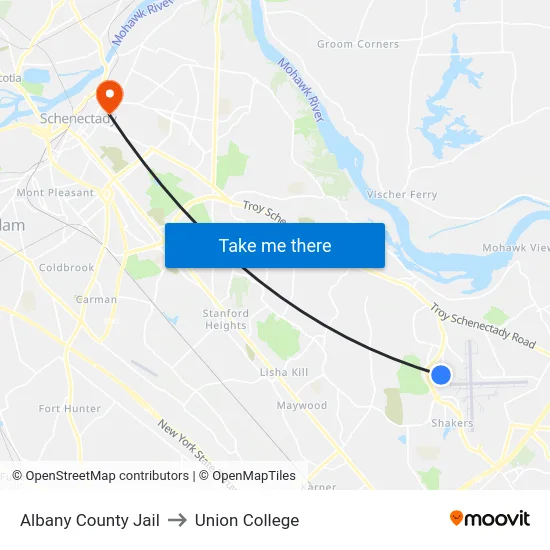 Albany County Jail to Union College map