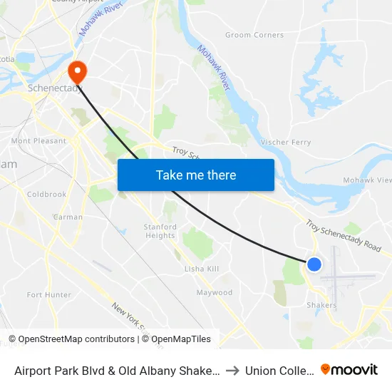 Airport Park Blvd & Old Albany Shaker Rd to Union College map