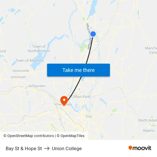 Bay St & Hope St to Union College map