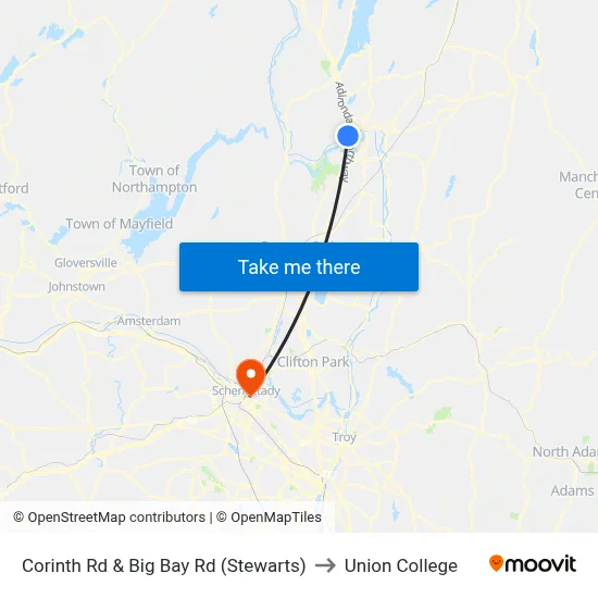 Corinth Rd & Big Bay Rd (Stewarts) to Union College map