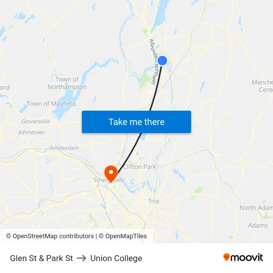 Glen St & Park St to Union College map