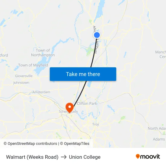 Walmart (Weeks Road) to Union College map