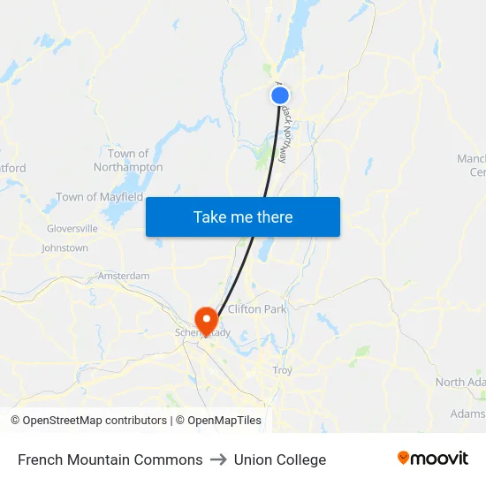 French Mountain Commons to Union College map