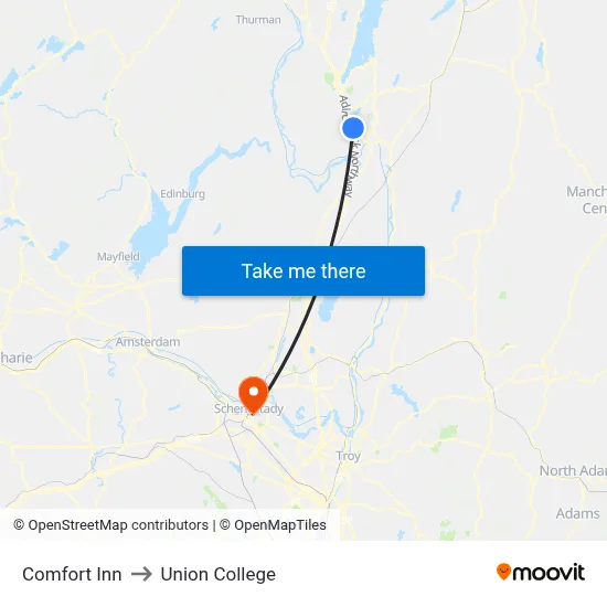 Comfort Inn to Union College map