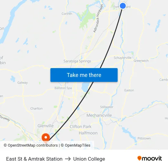 East St & Amtrak Station to Union College map