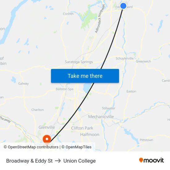 Broadway & Eddy St to Union College map
