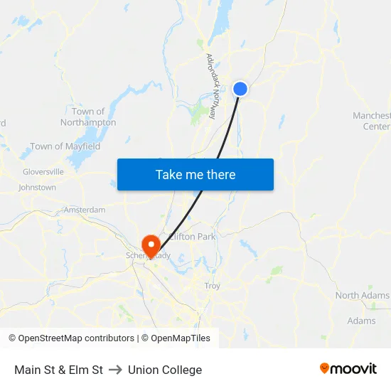 Main St & Elm St to Union College map