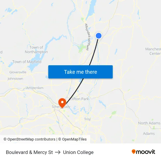 Boulevard & Mercy St to Union College map