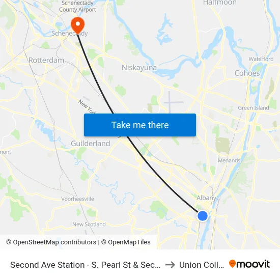 Second Ave Station - S. Pearl St & Second Ave to Union College map