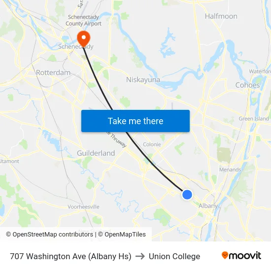 707 Washington Ave (Albany Hs) to Union College map