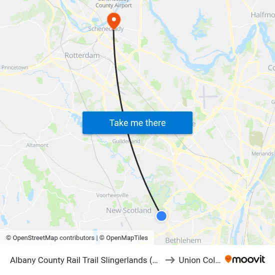 Albany County Rail Trail Slingerlands (Nature Bus) to Union College map