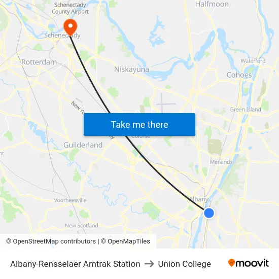 Albany-Rensselaer Amtrak Station to Union College map