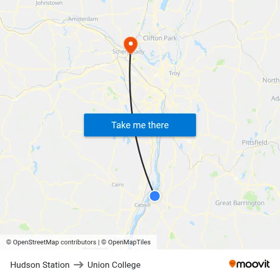 Hudson Station to Union College map