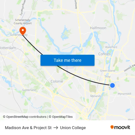 Madison Ave & Project St to Union College map