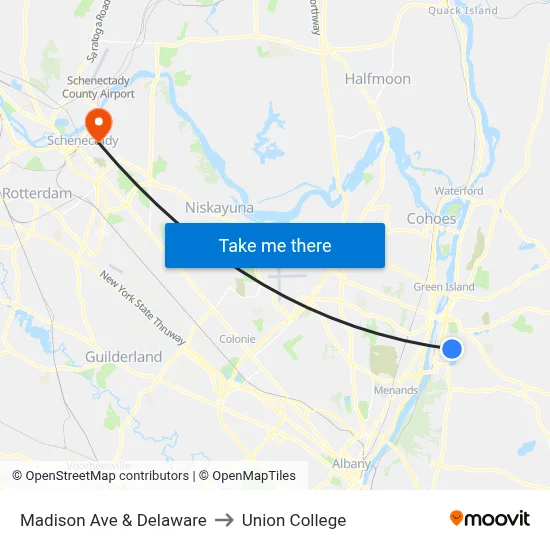 Madison Ave & Delaware to Union College map