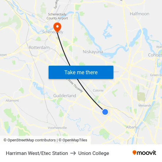 Harriman West/Etec Station to Union College map