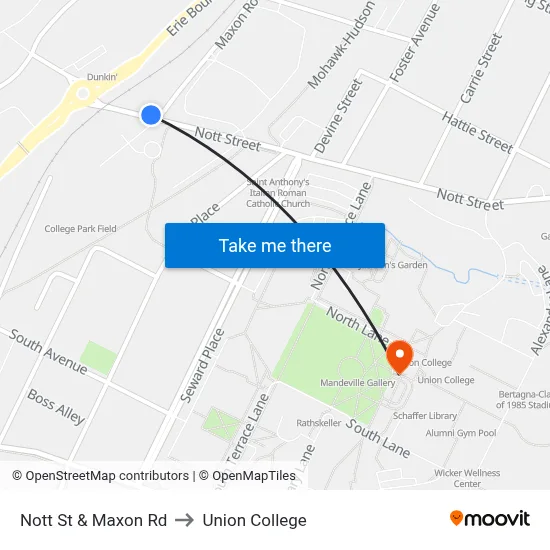 Nott St & Maxon Rd to Union College map