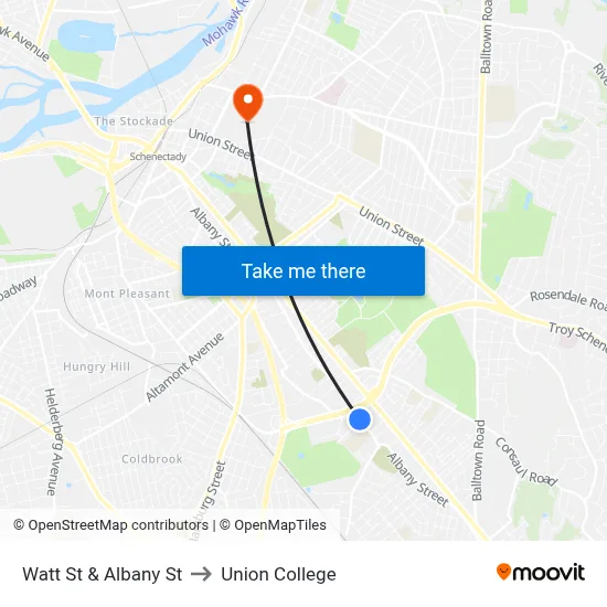 Watt St & Albany St to Union College map