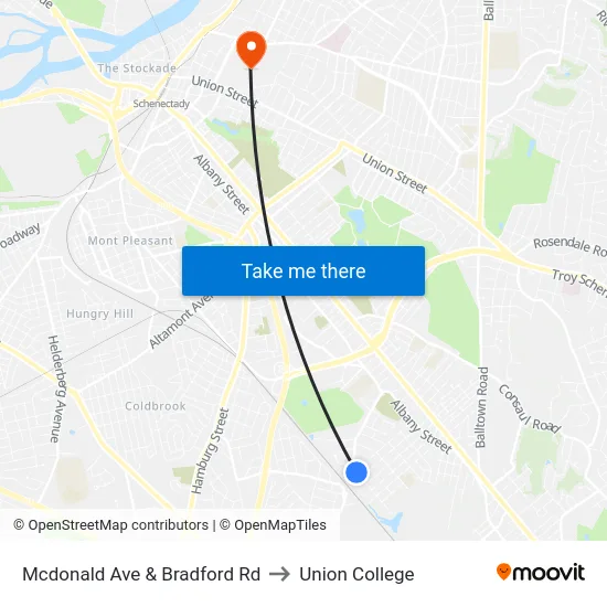 Mcdonald Ave & Bradford Rd to Union College map