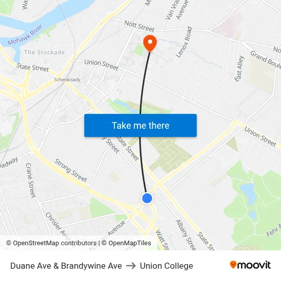 Duane Ave & Brandywine Ave to Union College map