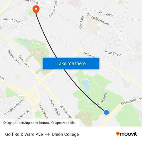 Golf Rd & Ward Ave to Union College map