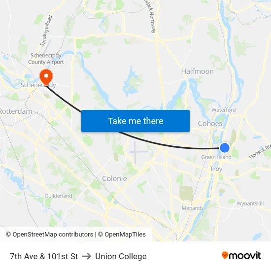 7th Ave & 101st St to Union College map